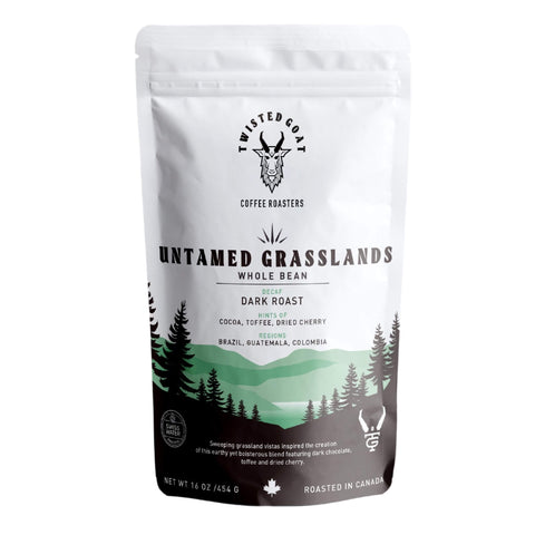 A 16oz Bag Of Dark Roast Decaf Coffee Beans From Twisted Goat Coffee