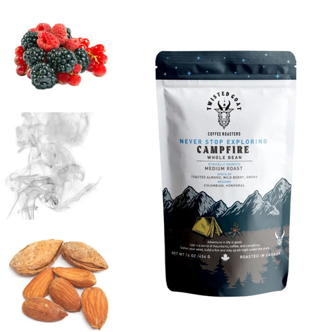 Tasting notes of Campfire coffee: Berries, Almonds and Smoke